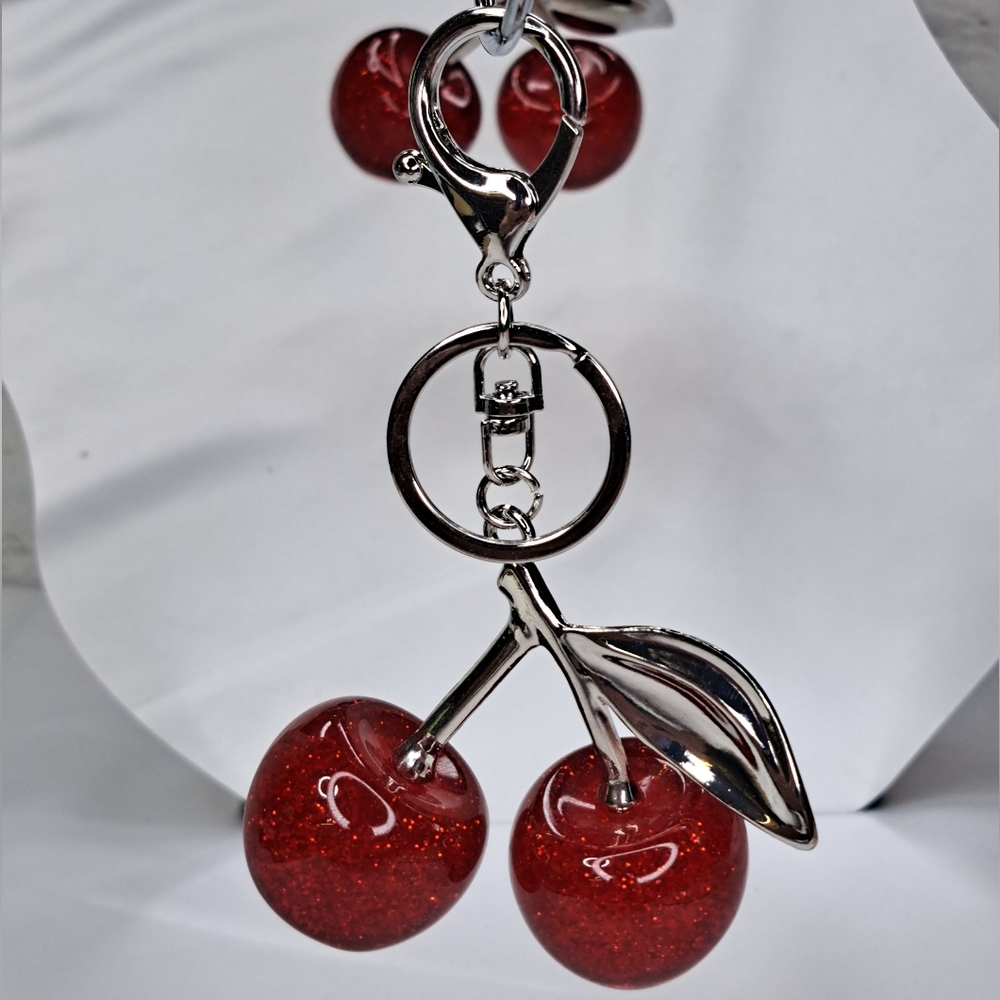 Stylish Cherry Keychain with Silver Accents - Picture 5 of 10